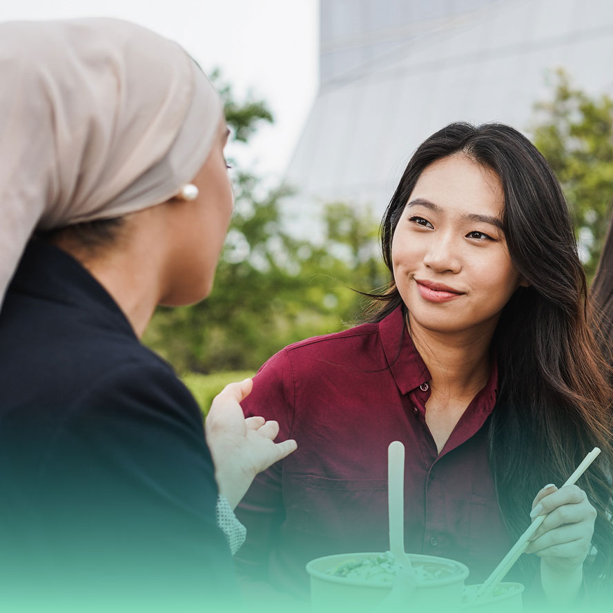Women talking over lunch